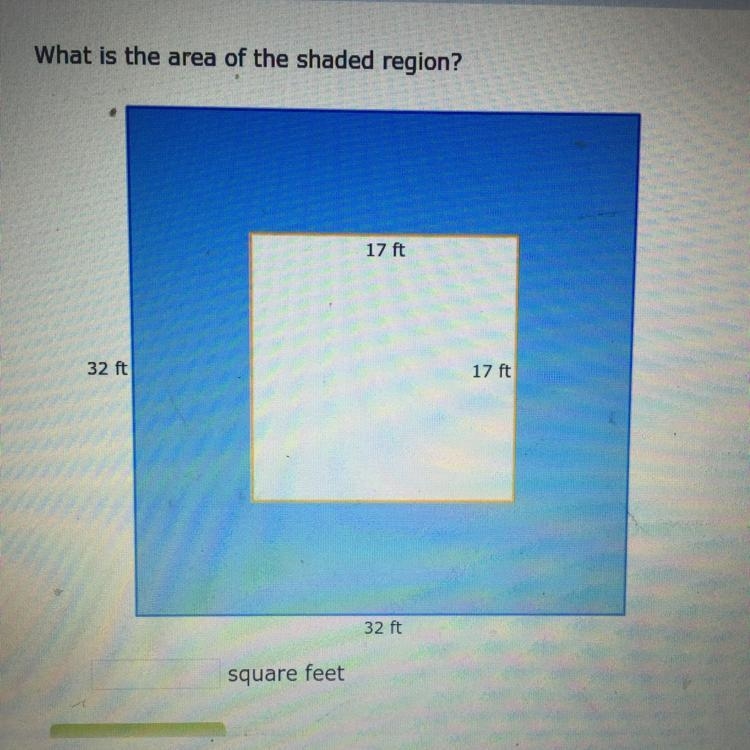 What is the area of the shaded region? 17 ft 32 ft 17 ft-example-1