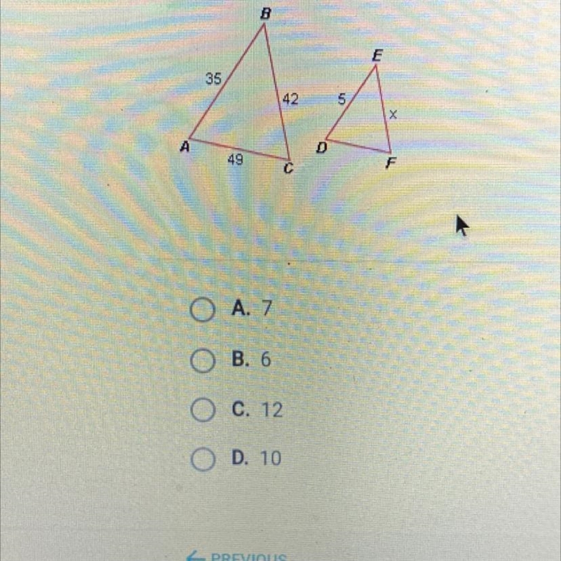 Given that triangle ABC~ Triangle DEF solve for x-example-1