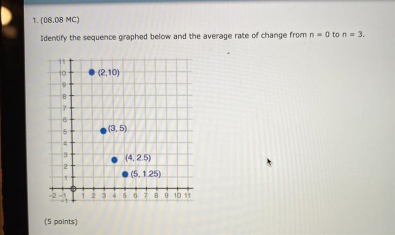 URGENT!!!!!! Identify the sequence graphed below and the average rate of change from-example-1