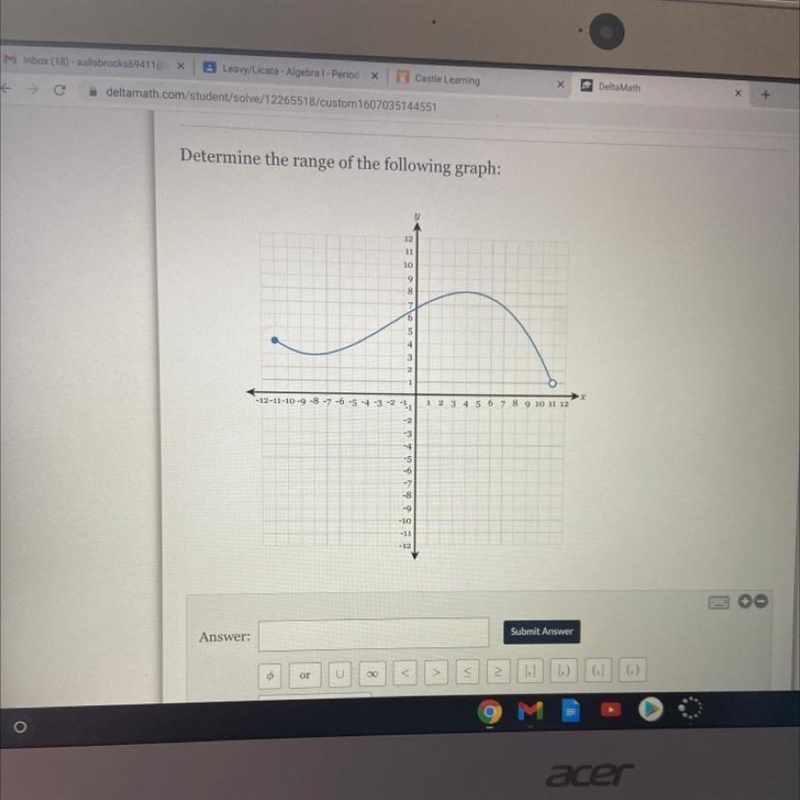 Determine the range of the following graph: Please answer quick. I only have 2 minutes-example-1