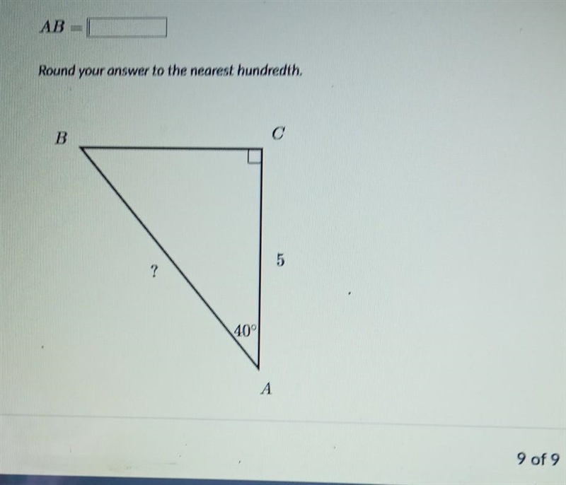 AB = Round your answer to the nearest hundredth. B 5 2 40​-example-1