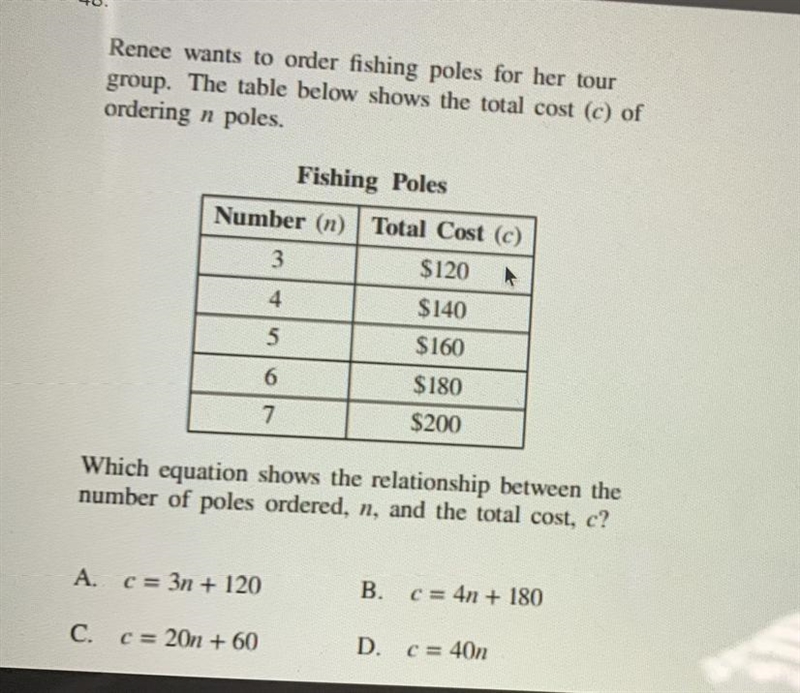 Which equation shows the relationship between the number of poles ordered, n, and-example-1