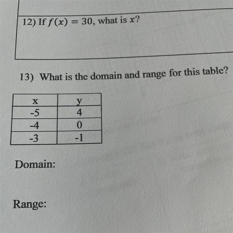 13) What is the domain and range for this table?-example-1