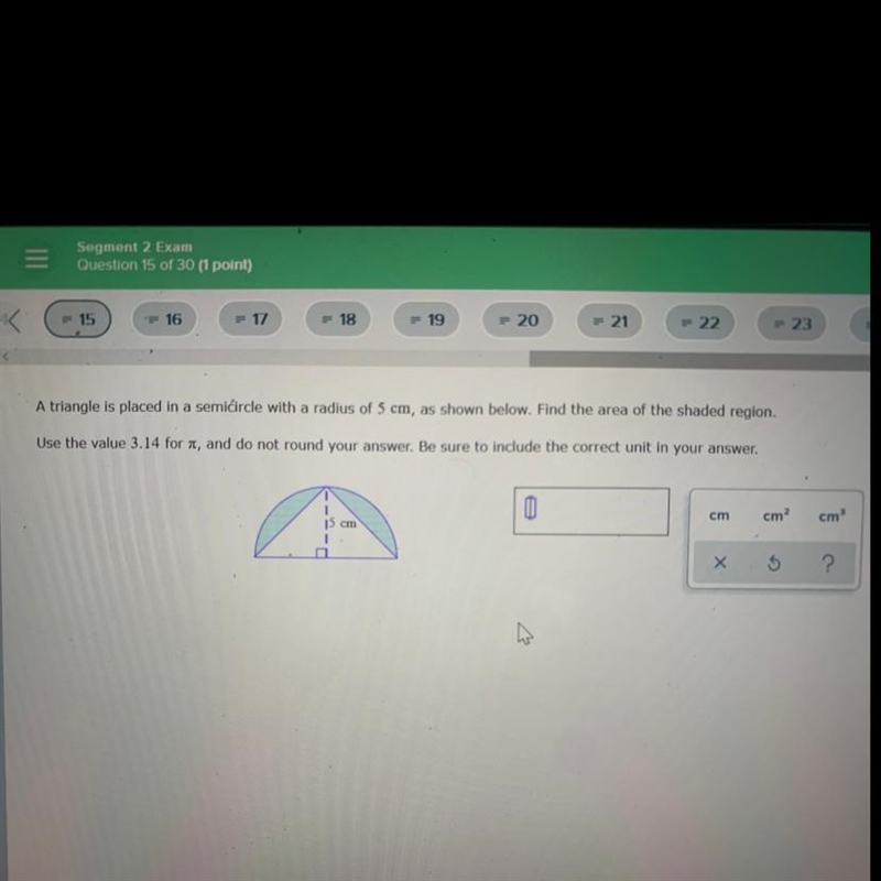 A triangle is placed in a semicircle with a radius of 5cm, as shown below. Find the-example-1