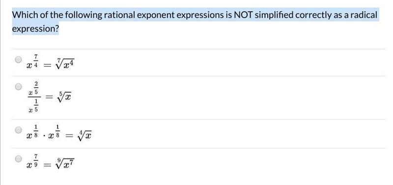 NEED HELP ASAP 70 POINTS 1.Which of the following rational exponent expressions is-example-1