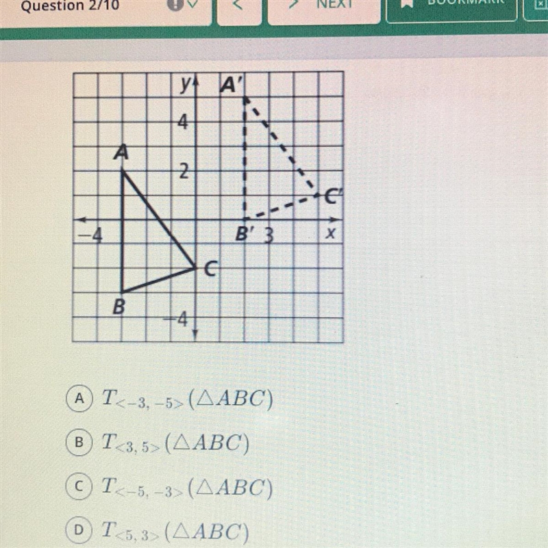 In the diagram , A'B'C' is an image of ABC . Which rule describes this translation-example-1