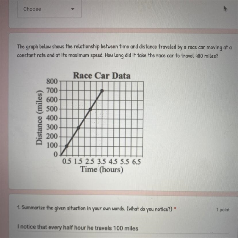 The graph below shows the relationship between time and distance traveled by a race-example-1