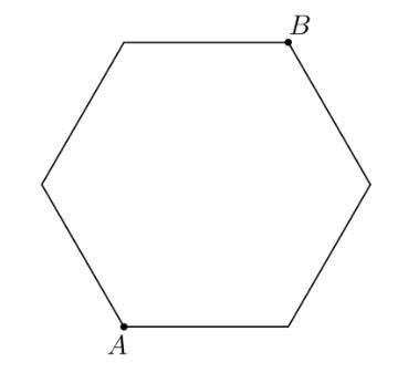 A parking lot is the shape of a regular hexagon. The distance from the entrance (A-example-1