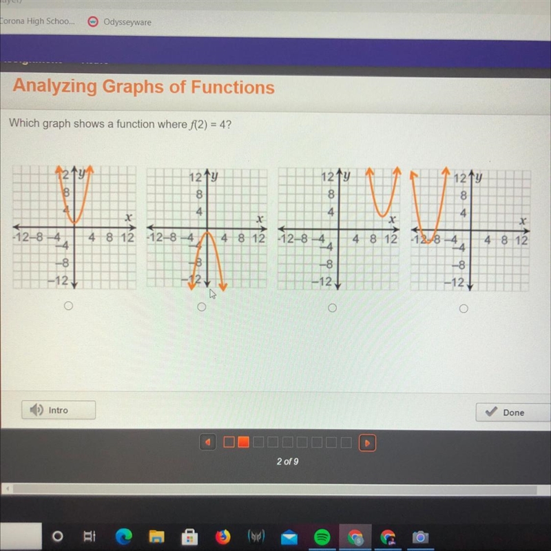 Which graph shows a function where f(2) = 4?-example-1