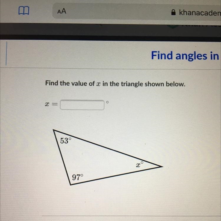 Find the value of x the in the triangle shown below-example-1