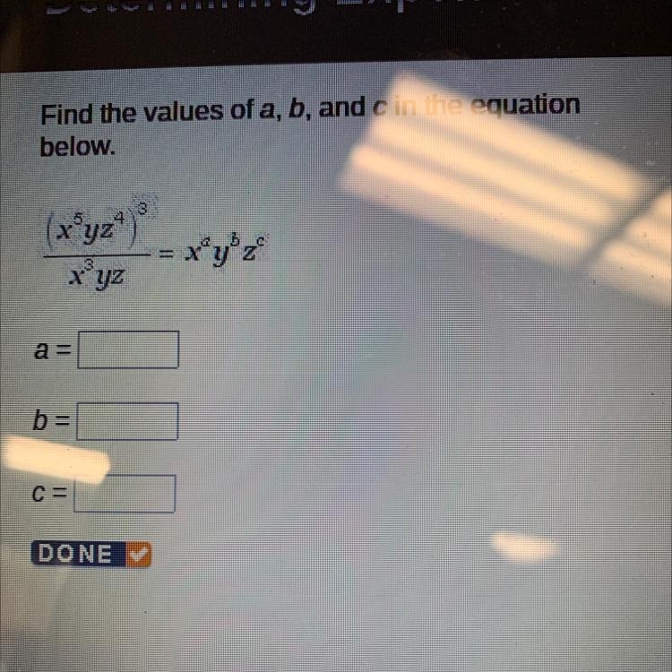 Find the values of a, b, and c in the equation below. a= b= c=-example-1