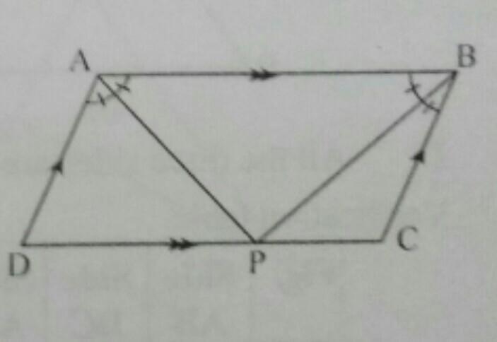 In parallelogram ABCD, AP and BP are the angular bisector of angle BAD and angle ABC-example-1