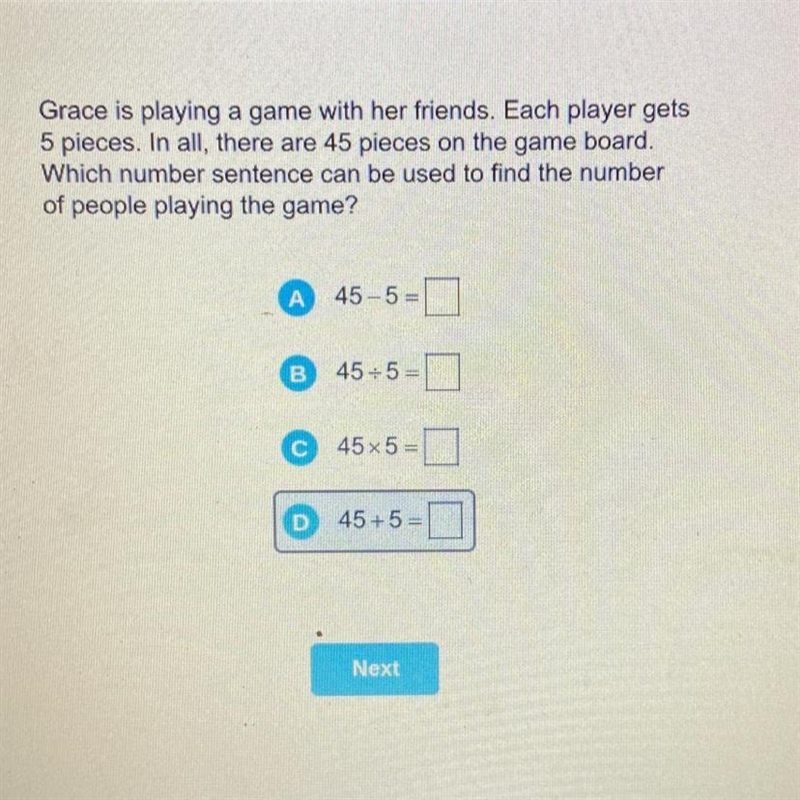 Grace is playing a game with her friends. Each player gets 5 pieces. In all, there-example-1