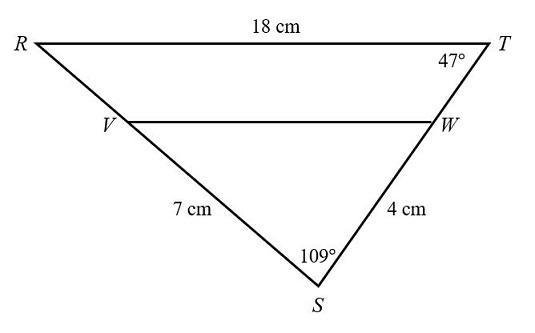 Given the figure below and that segment VW is the midsegment ΔRST, what is m∠WVR?-example-1