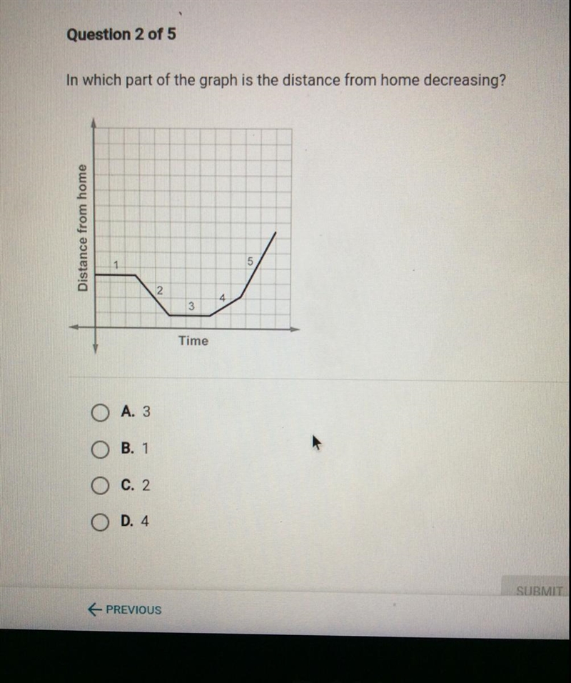 In which part of the graph is the distance from home decreasing-example-1