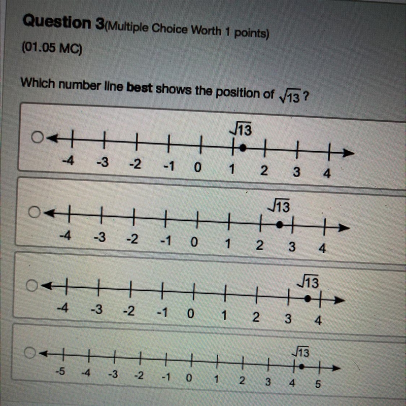 Which number line best shows the position of 13?-example-1