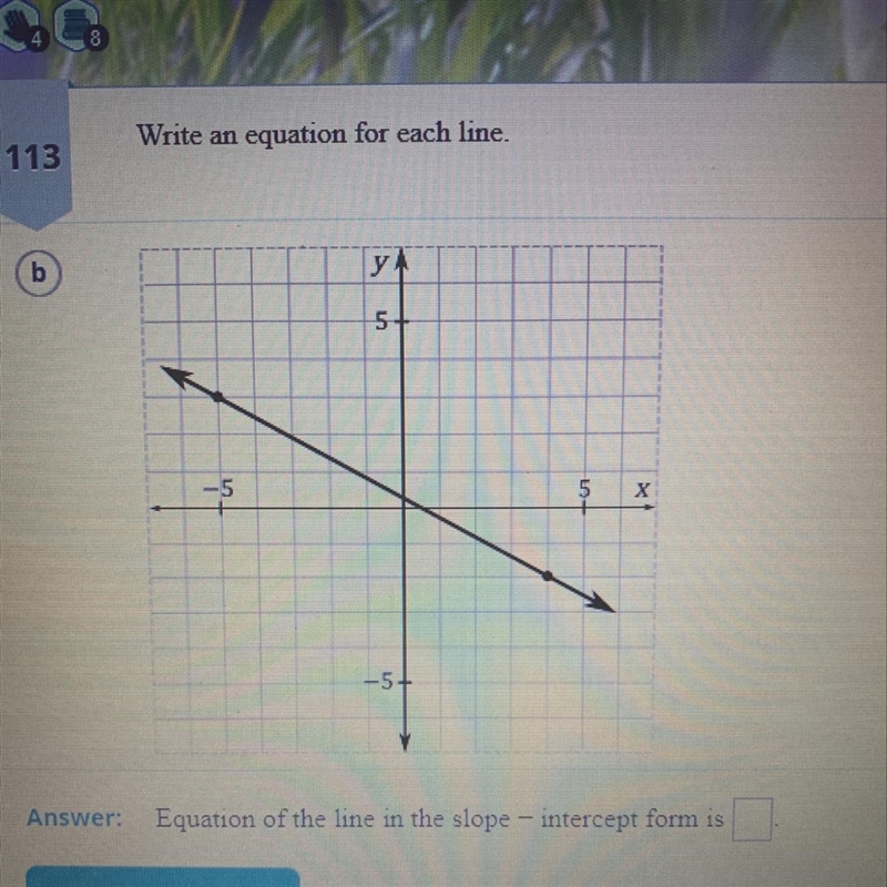 Write an equation for each line.Equation of the line in the slope - intercept form-example-1