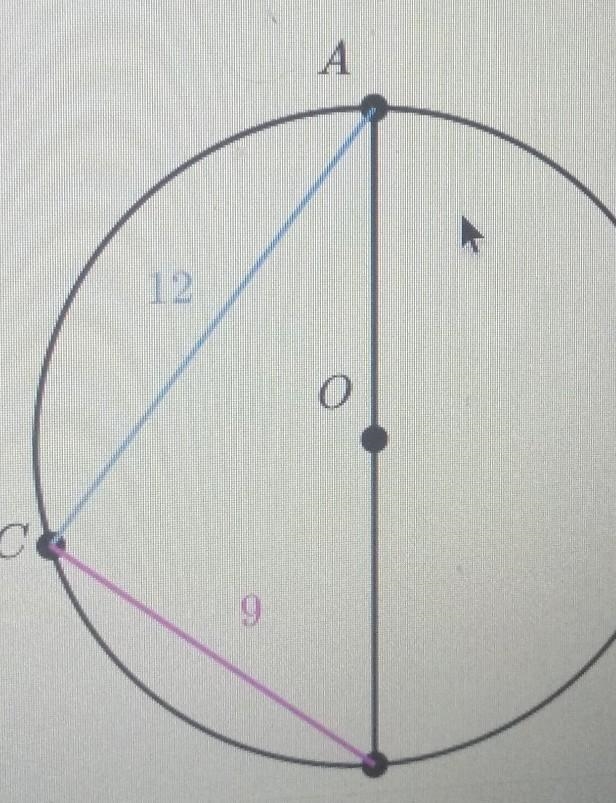 Angle c is inscribed in circle O. AB is a diameter of circle O. what is the radius-example-1