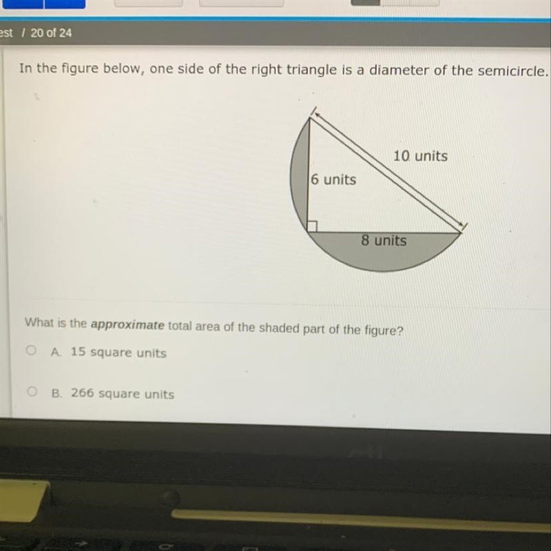 In the figure below, one side of the right triangle is a diameter of the semicircle-example-1