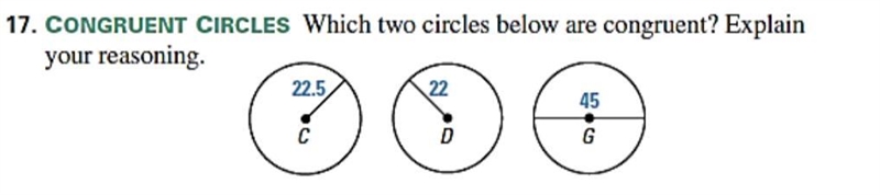 Which two circles below are congruent? explain your reasoning-example-1