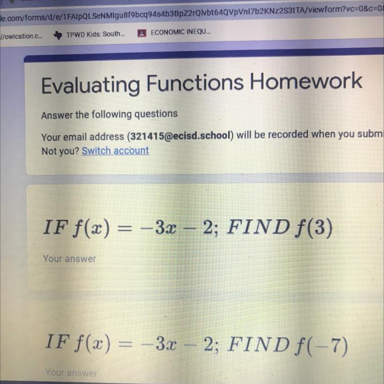 IF f(x) = -3x – 2; FIND f(3)-example-1