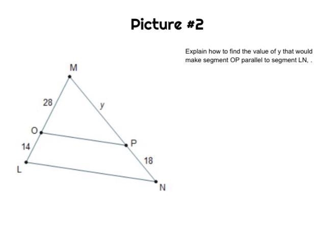 Explain how to find the value of y that would make segment OP parallel to segment-example-1