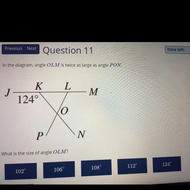 In the diagram, angle OLM is twice as large as angle PON. What is the size of angle-example-1