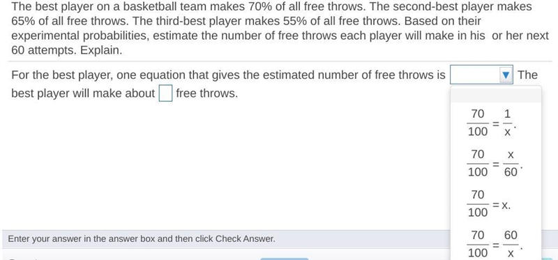 The best player on a basketball team makes 70​% of all free throws. The​ second-best-example-1