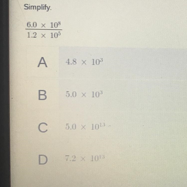 Simplify 6.0 X 10% 1.2 x 105m-example-1