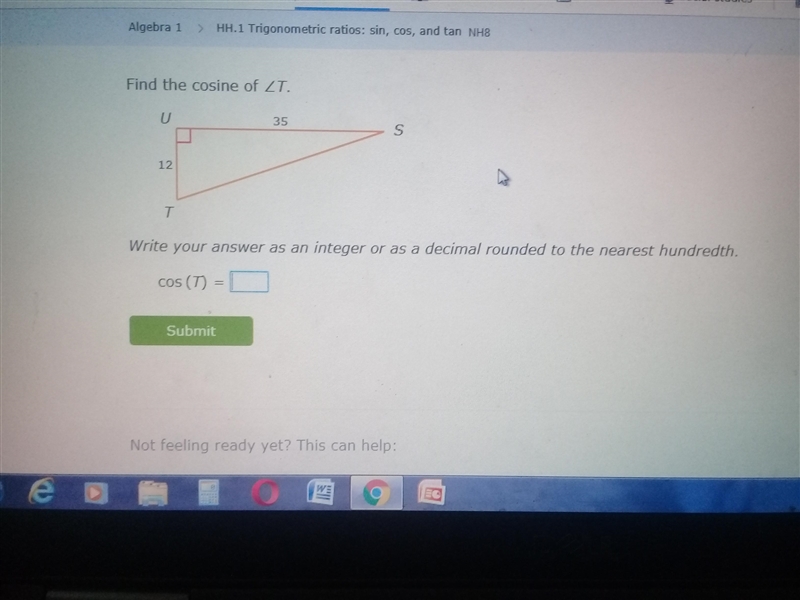 Find the cosine of ∠T.-example-1