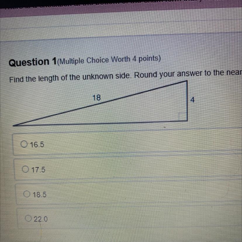 Find the length of the unknown side. Round your answer to the nearest tenth. O 16.5 O-example-1