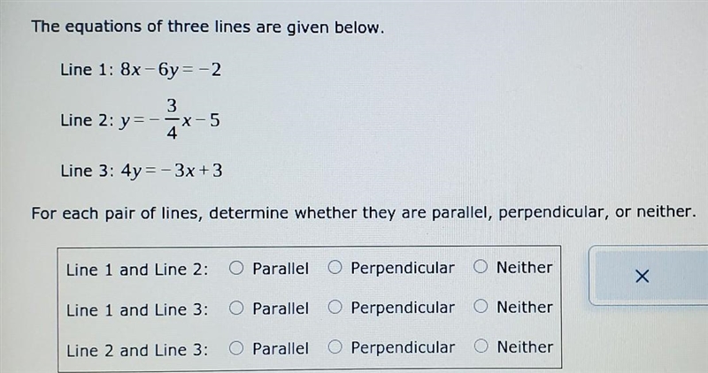 Just look at the picture lol.....The equations of three lines are given below. Line-example-1