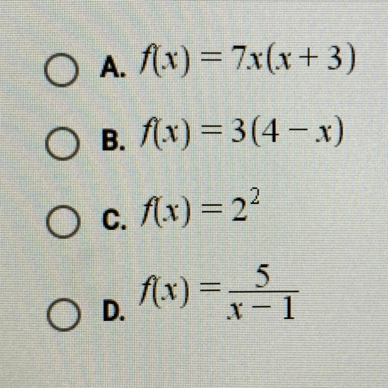 Which of the following functions is quadratic?-example-1