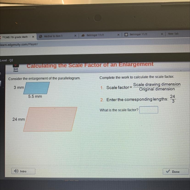 Consider the enlargement of the parallelogram. Complete the work to calculate the-example-1