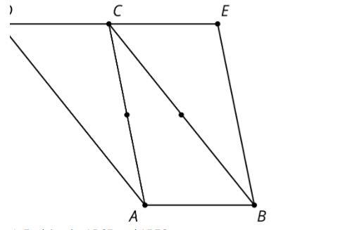 Triangle CDA is the image of triangle ABC after a 1800 rotation around the midpoint-example-1