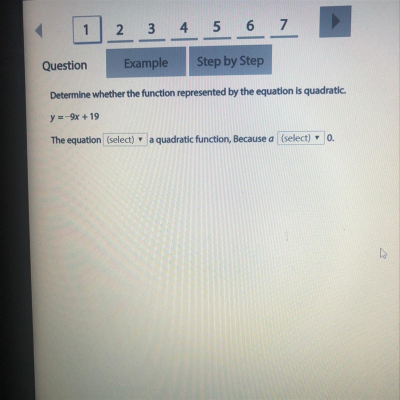 Determine whether the function represented by the equation is quadratic-example-1