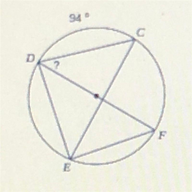 Find the measure of the arc or angle indicated. A. 43 B. 53 C. 44 D. 46-example-1