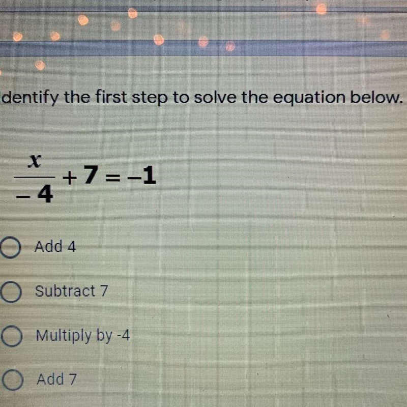 Identify the first step to find the equation below.-example-1