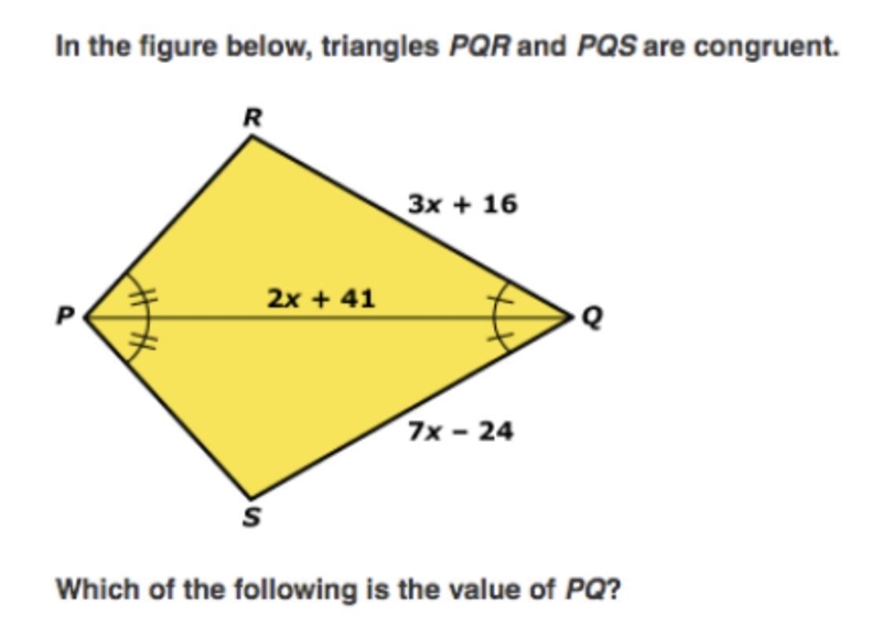 Which of the following is the value of PQ? A) 46 B) 61 C) 91 D) 67-example-1