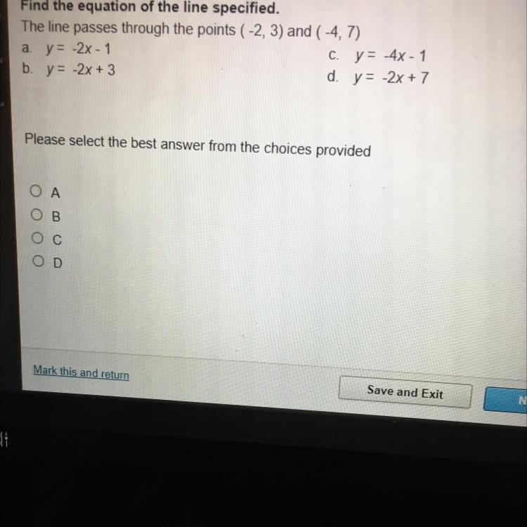 Find the equation of the line specified. The line passes through the points (-2, 3) and-example-1