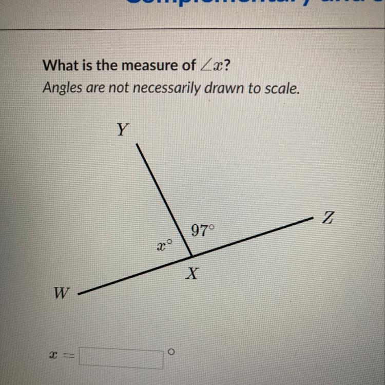 What is the measure of x? Angles are not necessarily drawn to scale.-example-1