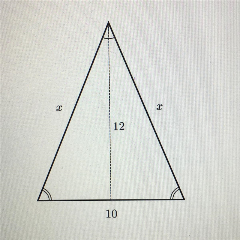 Find the value of x in the isosceles triangle shown below Thank you!-example-1