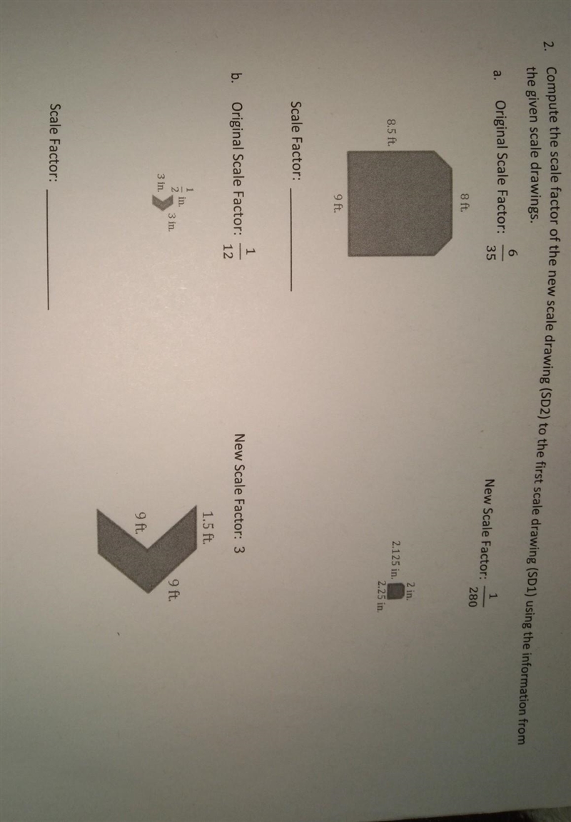 Compute the scale factor of the new scale drawing (SD2) to the first scale drawing-example-1