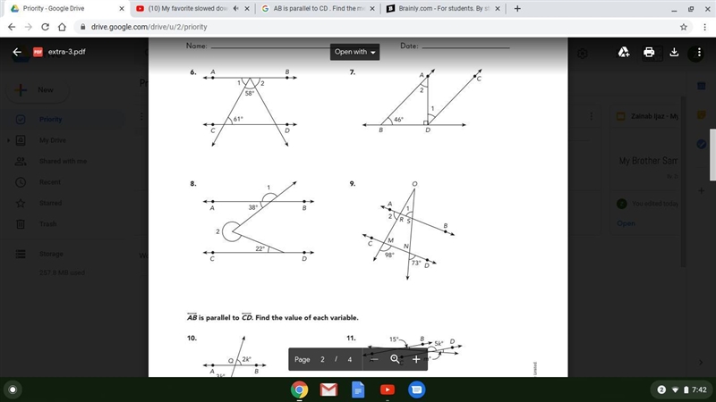 AB is parallel to CD . Find the measure of each numbered angle. I NEED HELP ON 8 AND-example-1