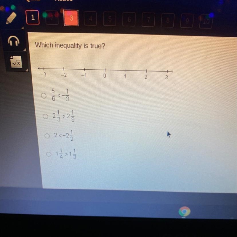 Which inequality is true? + -3 -2 -1 0 1 2. 3 011 A ن نے 024-2 1/2 1 1 1 1 Plssss-example-1