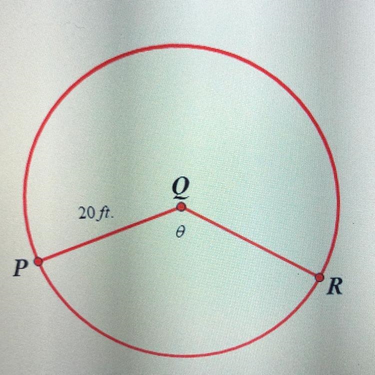 Consider circle with the radius 20ft, and theta=10 radians. What is the length of-example-1