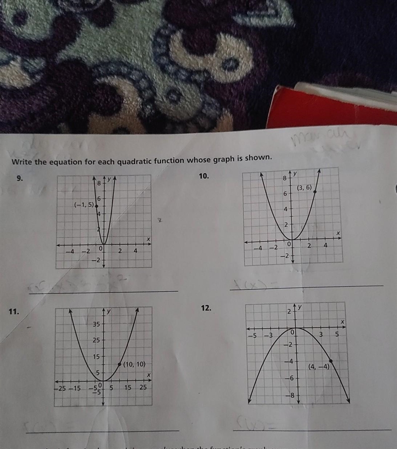 Write an equation for each quadratic function whose graph is shown​-example-1