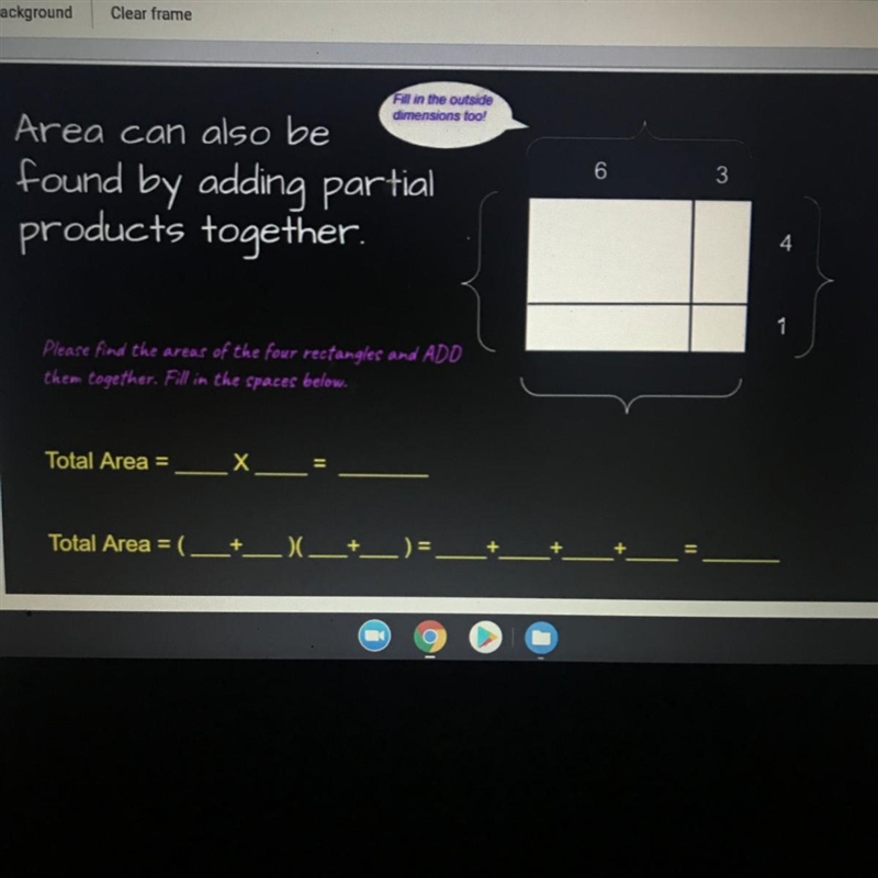 Please find the areas of the four rectangles and ADD them together. Fill in the spaces-example-1