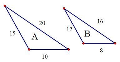 The triangles below are similar from A to B. What is the scale factor? * 5/4 3/5 2/3 4/5-example-1