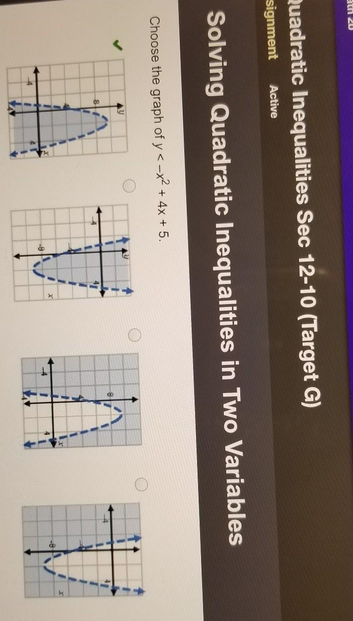 how do you know if the solutions to a quadratic equations are inside, outside, on-example-1